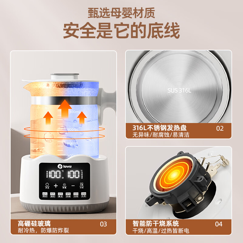 IWVW恒温水壶婴儿专用恒温壶调奶器冲泡奶粉温热暖奶器电热水壶养生壶 316L云峰白1.5L【智能恒温+消毒/炖煮】
