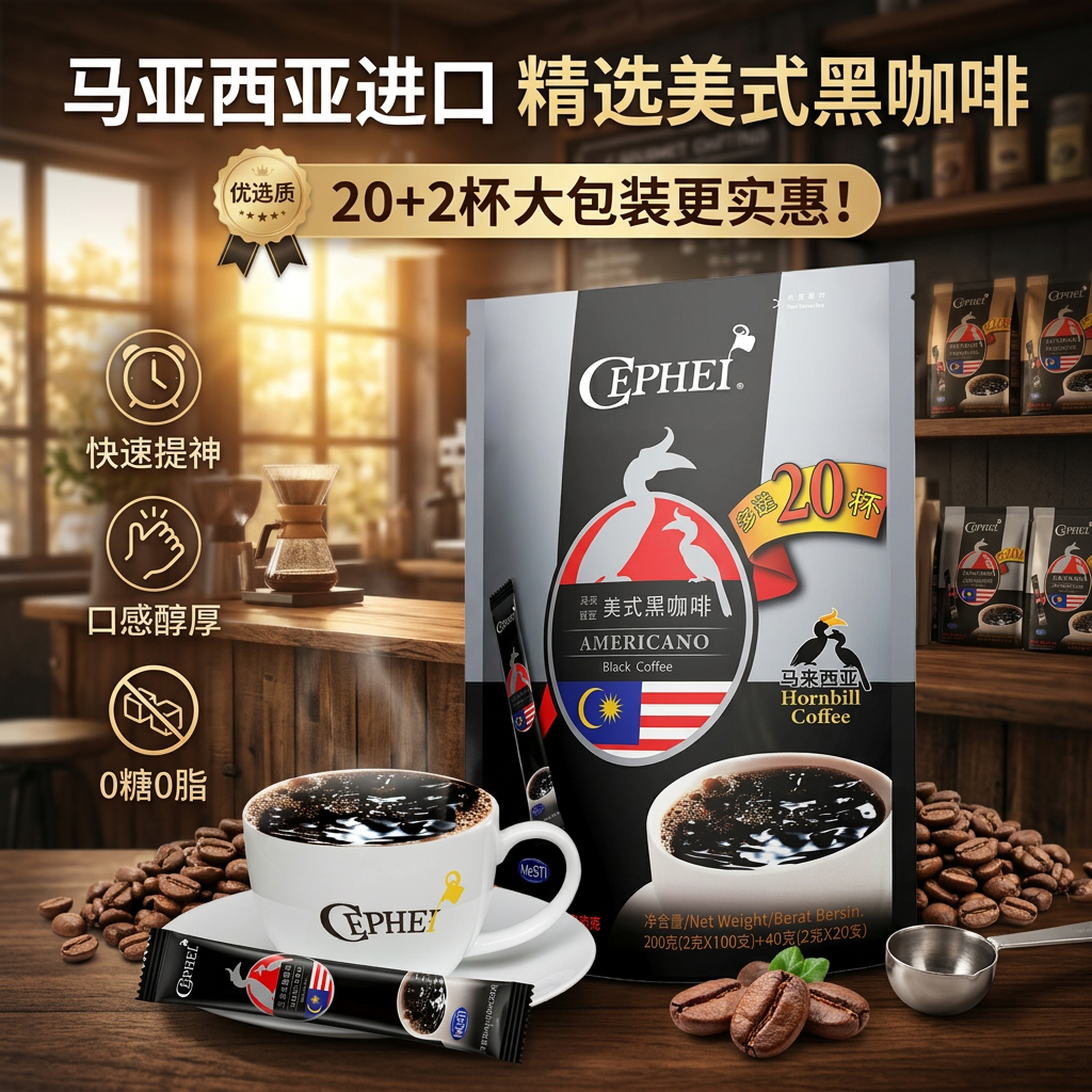 奢斐马来西亚原装进口特浓白咖啡3合1速溶咖啡粉办公室咖啡粉50条装 美式黑咖啡2g*120支