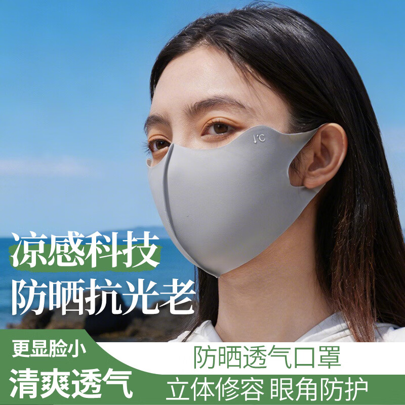 SK冰感防晒口罩3d立体轻薄透气口罩女春夏防护口罩防紫外线UPF200+ 深灰色-冰感防晒UPF50+ 冰感防晒