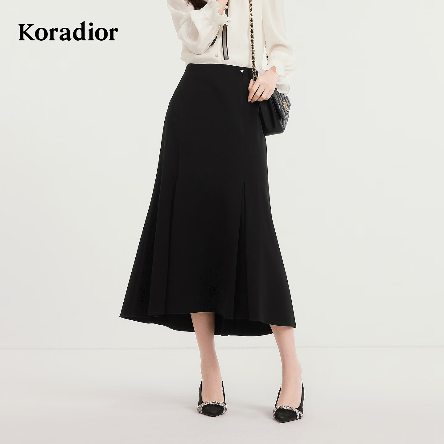 珂莱蒂尔Koradior商场同款秋季新款优雅通勤显瘦黑色鱼尾半身裙 黑色 L