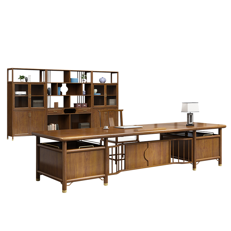 锡田家具 新中式老板桌办公桌椅组合大班台简约现代中国风古典办公家具实木办公桌总裁桌经理桌 2.0*0.9*0.76米（大班台）