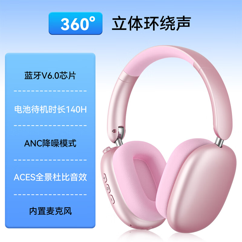 飞尼森【哈曼级|空间音频】头戴式耳机ANC主动降噪无线蓝牙超长续航高音质空间立体环绕音双设备切换 Y01 星空紫