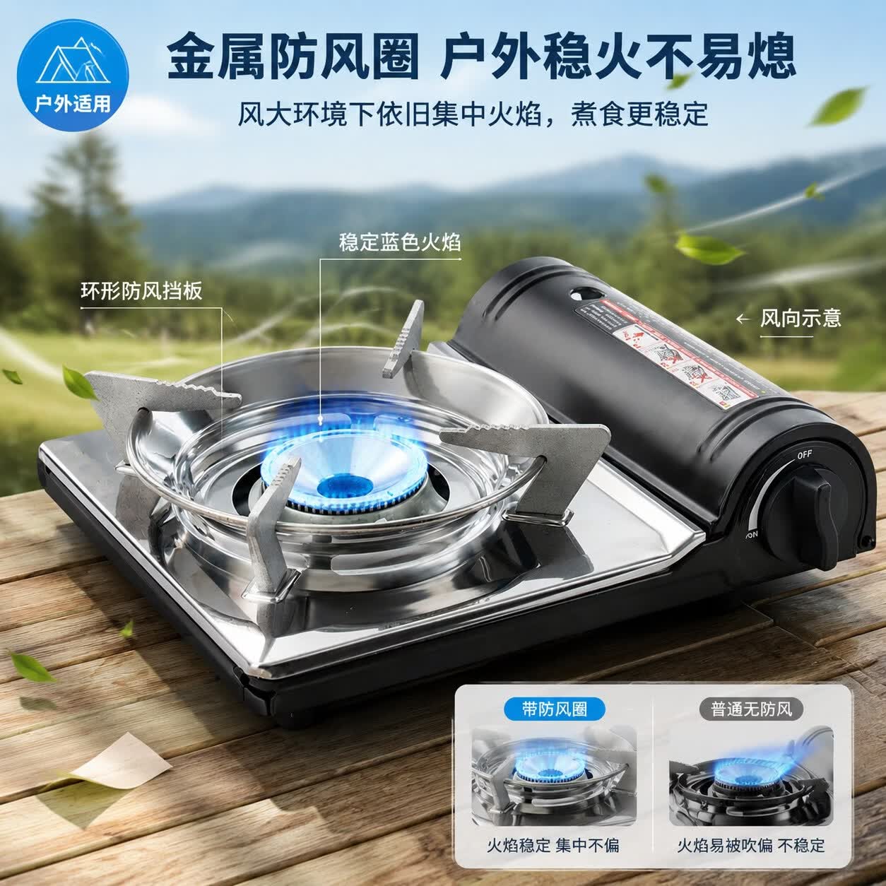 劲舟卡式炉户外野外炉具便携式卡磁炉气罐露营炊具煤气燃气灶煮茶炉具 雅典黑+中号大火力防爆防风 29*8.3*24.5CM