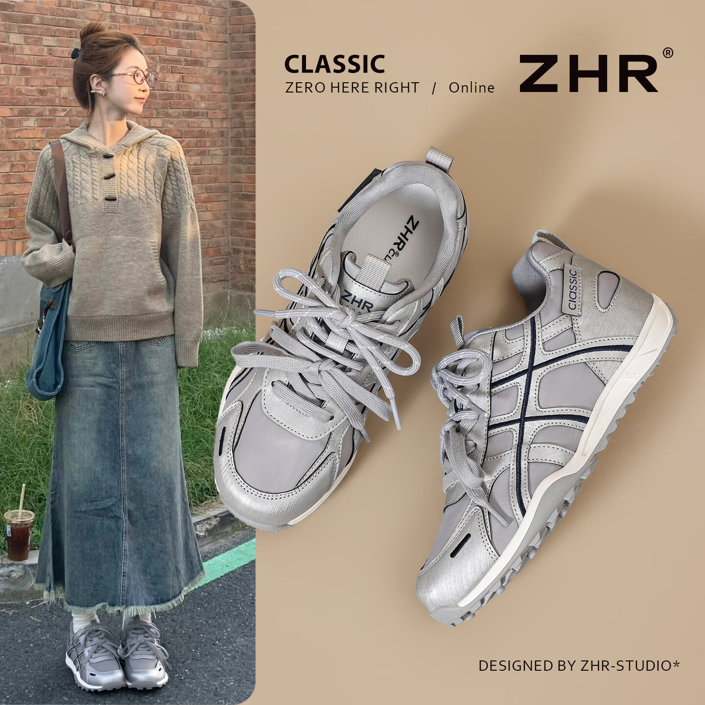 ZHR则则内增高女鞋2026秋季轻便德训鞋软底百搭休闲运动鞋子 KS561灰色37