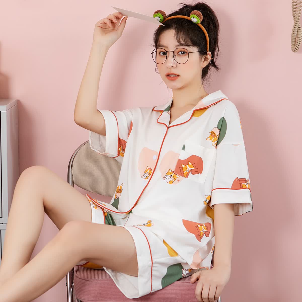 黛梦思纯棉睡衣女夏天薄款短袖居家服甜美可爱可外穿开衫超柔软 白色 XL -女款 （建议120-140斤）