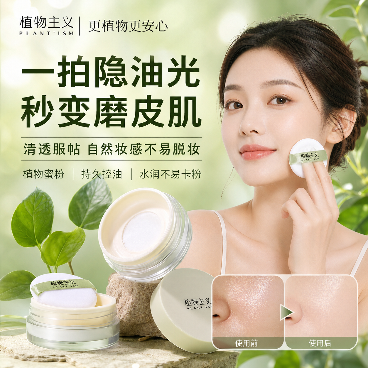 植物主义散粉控油定妆蜜粉油皮哑光柔焦磨皮雾面粉质细腻隐形毛孔不厚重