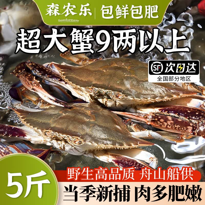 舟山梭子蟹鲜活特大野生大螃蟹新鲜冷冻海鲜水产海蟹飞蟹白蟹顺丰 5-7两/只【4斤净重 个大肉多】