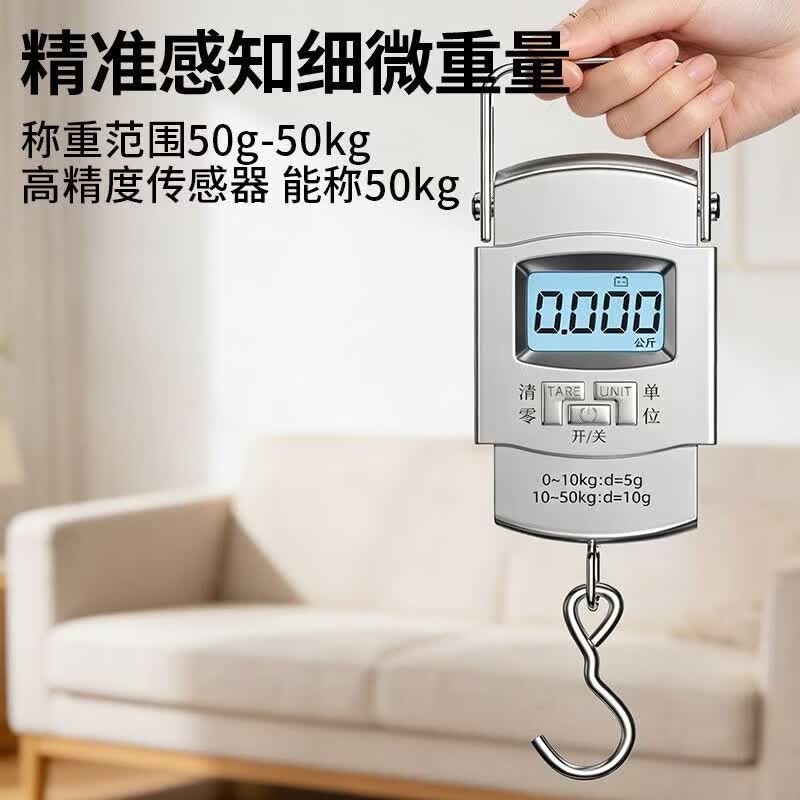今选（jinxuan）手提电子秤手提秤便携式高精度家用快递称弹簧秤称重食物行李称钓鱼用称 【可称50公斤】黑色电池款-精度5克
