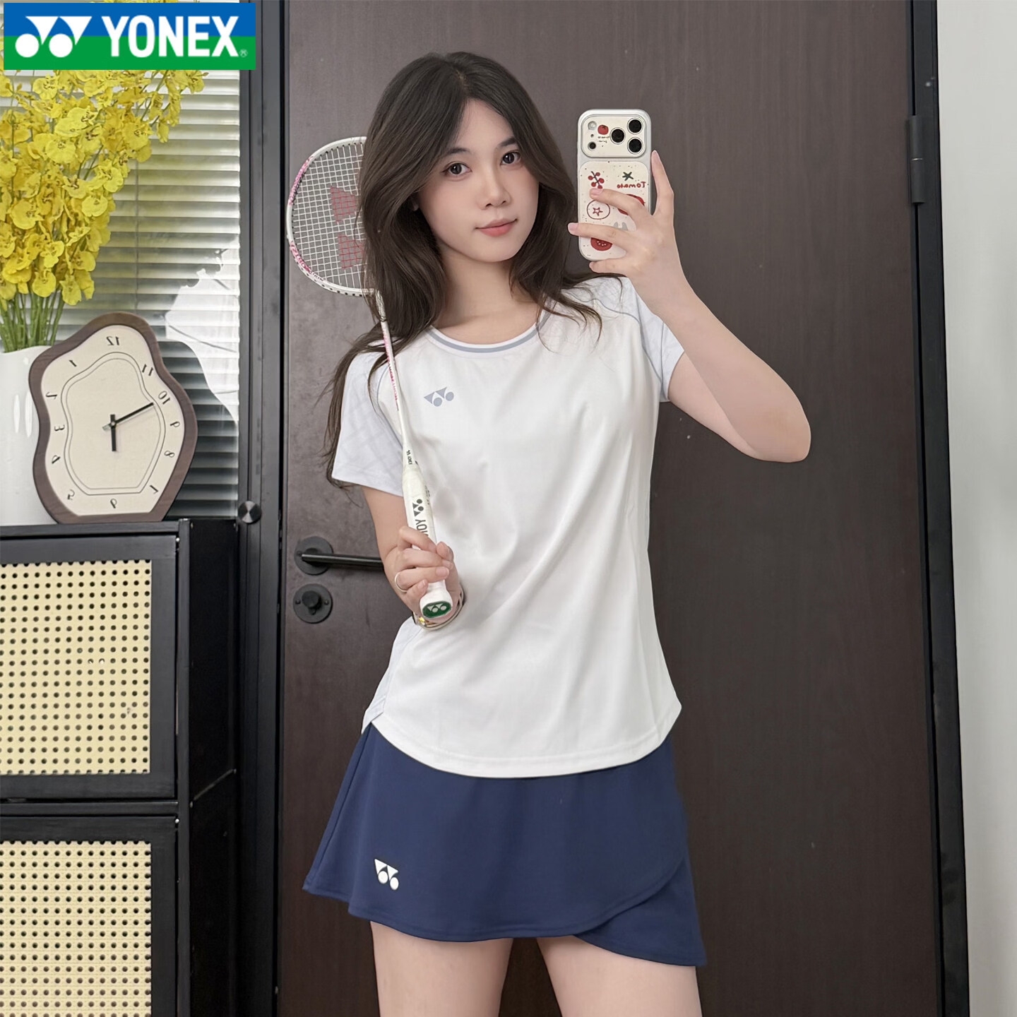 YONEX2026新款尤尼克斯羽毛球服套装透气短袖短裙女款运动T恤2150626 女款套装-2150626BCR-白2 L