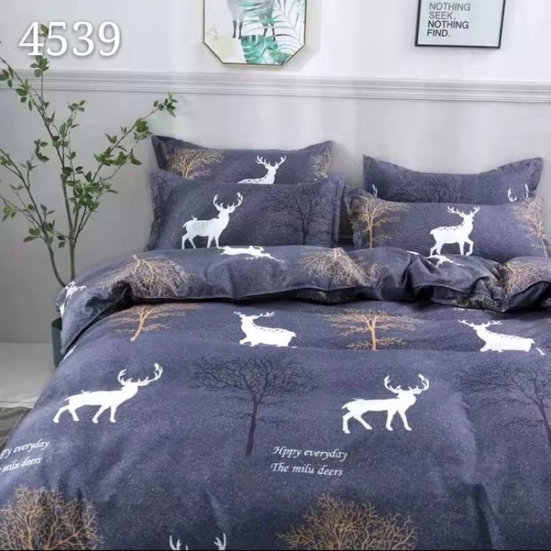 床品布料4米一大块宽幅床单被套印花布料磨毛平纹布 鹿鹿富贵-4米*2.3米
