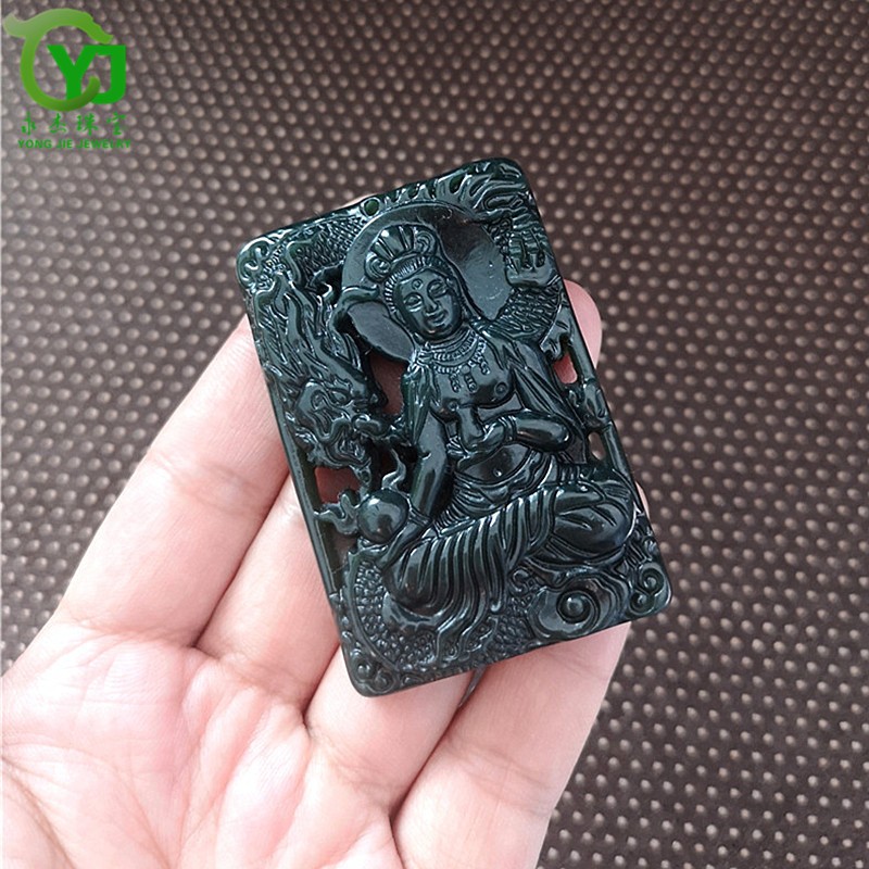 永杰珠宝   和田玉吊坠  青玉骑龙观音菩萨玉佩玉坠 男女款挂件礼物带证书