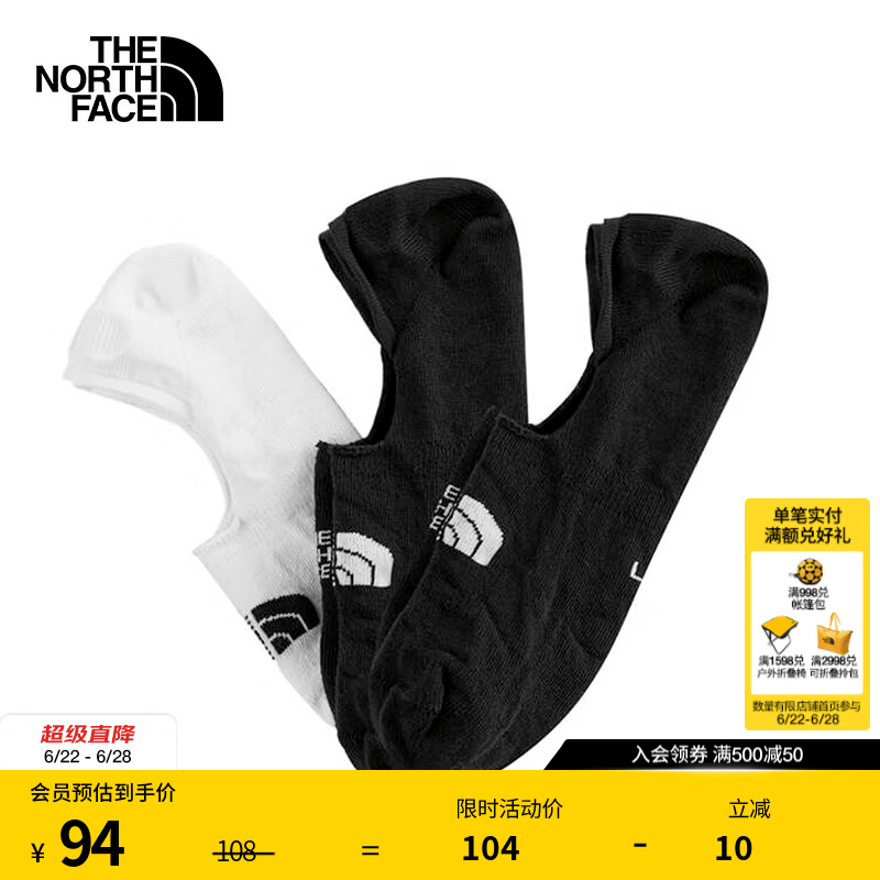 北面（The North Face）运动袜子船袜三双装男女同款户外透气26春夏新品|8ANZ YA7/宇宙黑/雪峰白 M/24-26cm
