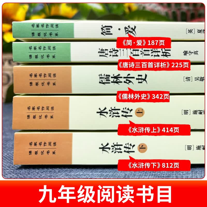 【2026新版教材配套阅读】九年级上册唐诗三百首 简爱九年级下册儒林外史水浒传必读学生阅读完整版 初三初中生课外阅读书籍适用于人教版教材配套阅读课外书正版适用于人民教育出版社教材配套阅读 全本名著 【
