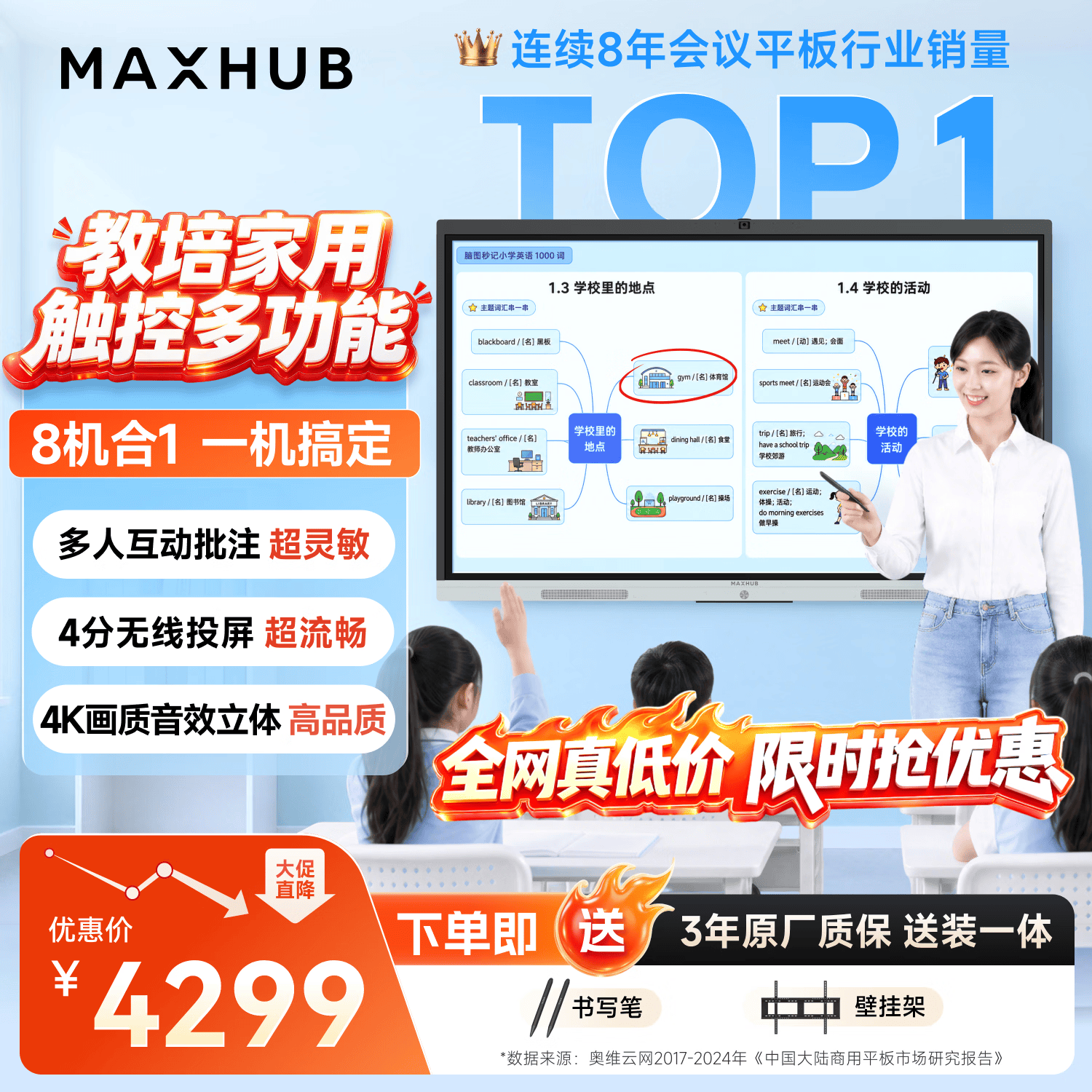 maxhub会议平板一体机触摸屏55英寸视频会议投屏多媒体4K教学商用电视电子白板新锐款EC55CAD 二级能效
