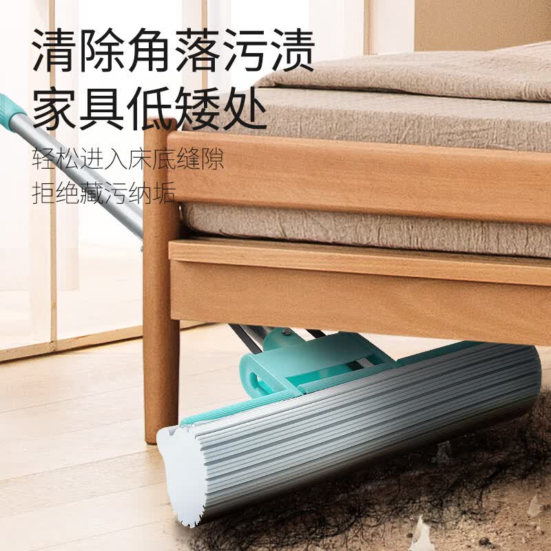 百家好世滚轮海绵拖把家用一拖净吸水干湿两用厨房卫生间免手洗胶棉地拖 绿色单滚轮pva海绵拖1头