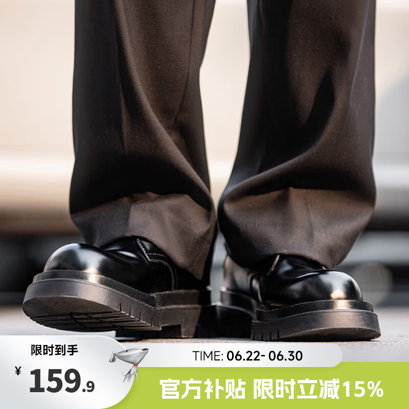 Mr.A德比鞋男款圆头大头鞋黑色工装鞋通勤马丁靴厚底增高休闲皮鞋MRA 亮面黑 42 男码【适合运动鞋43码】