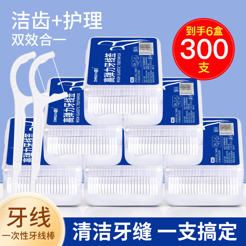 HAMECO牙线棒 家庭装家用牙签一次性牙线 盒装 牙线50支x6盒 【共300支】