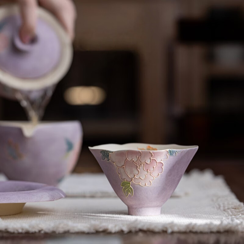 赟娅生日礼物送闺蜜朋友妈妈女生精致旅行牡丹茶具套装陶瓷壶杯伴手礼 牡丹茶壶套装-斗笠杯【高档礼盒装】