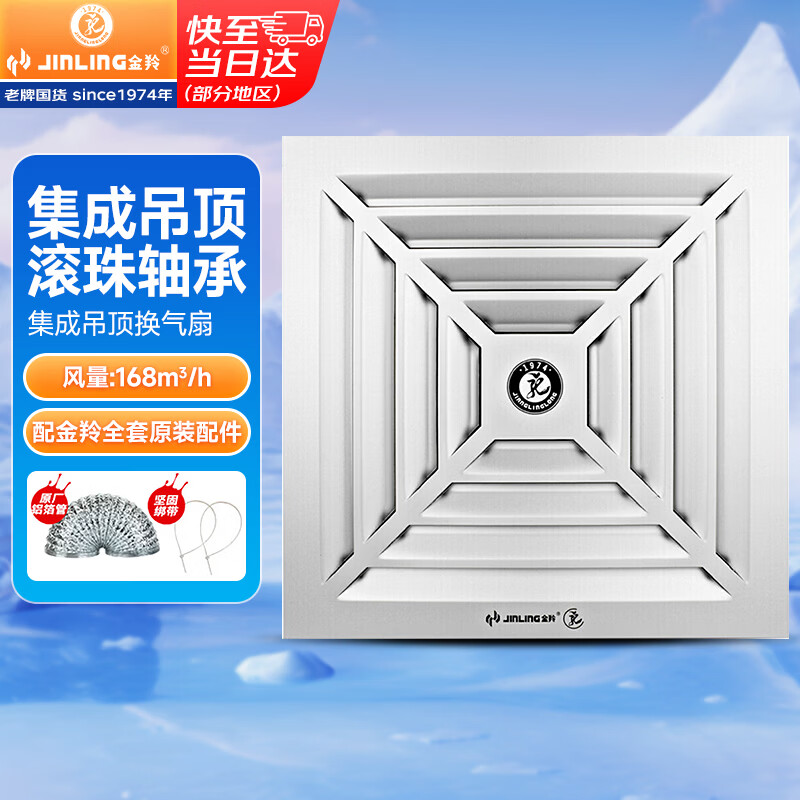 金羚（JINLING）排气扇卫生间排风扇换气扇集成吊顶排气扇300*300mm BPT10-22-1D