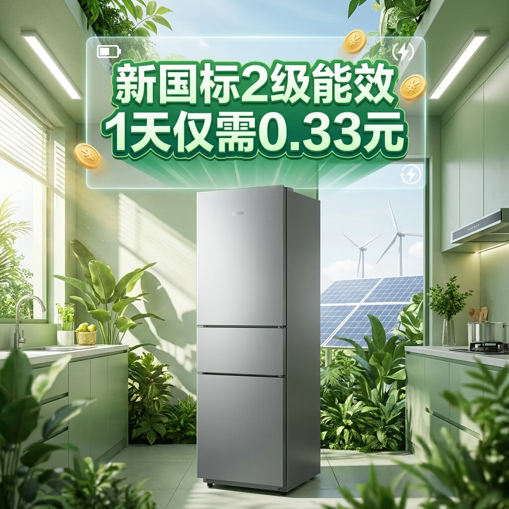 华凌美的出品小户型三开门冰箱2026新款213升家用宿舍租房可冷藏冷冻两用1-2人节能省电低音HR-213T