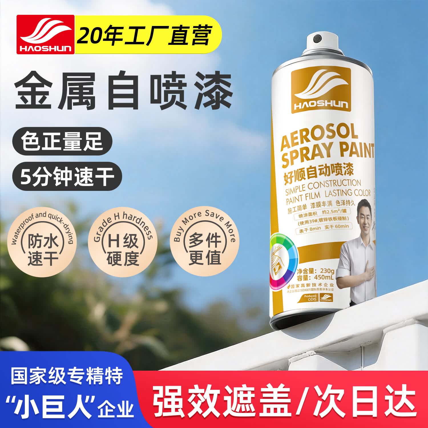 好顺自喷漆40#白色450ml汽车金属防锈油漆家具墙面翻新摩托车轮毂