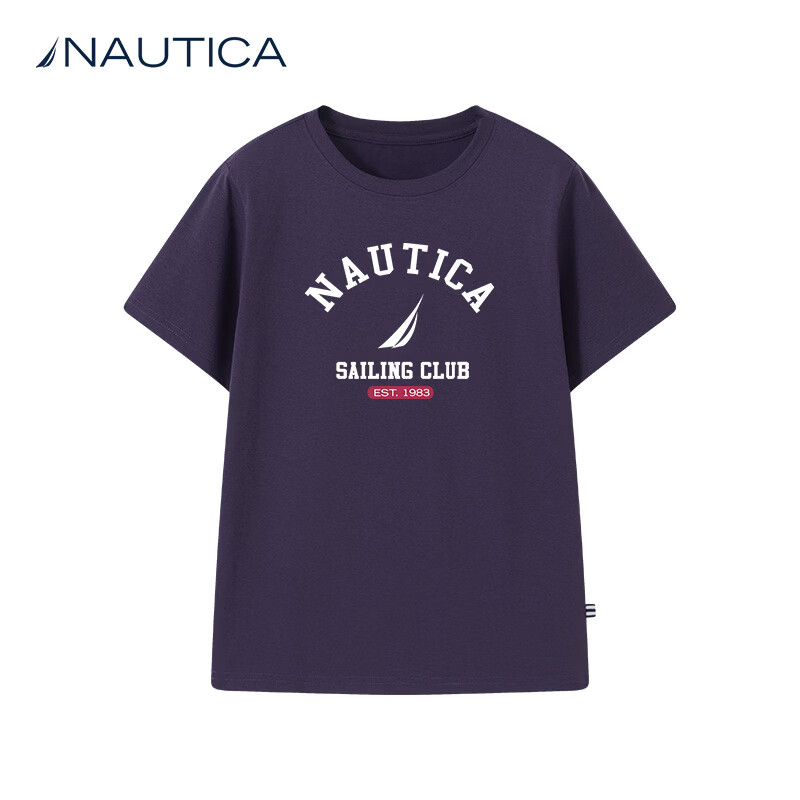 诺帝卡(NAUTICA)吸湿速干儿童抗菌短袖NAUTICA中大童青少年26夏新款户外防晒圆领T 深紫 170
