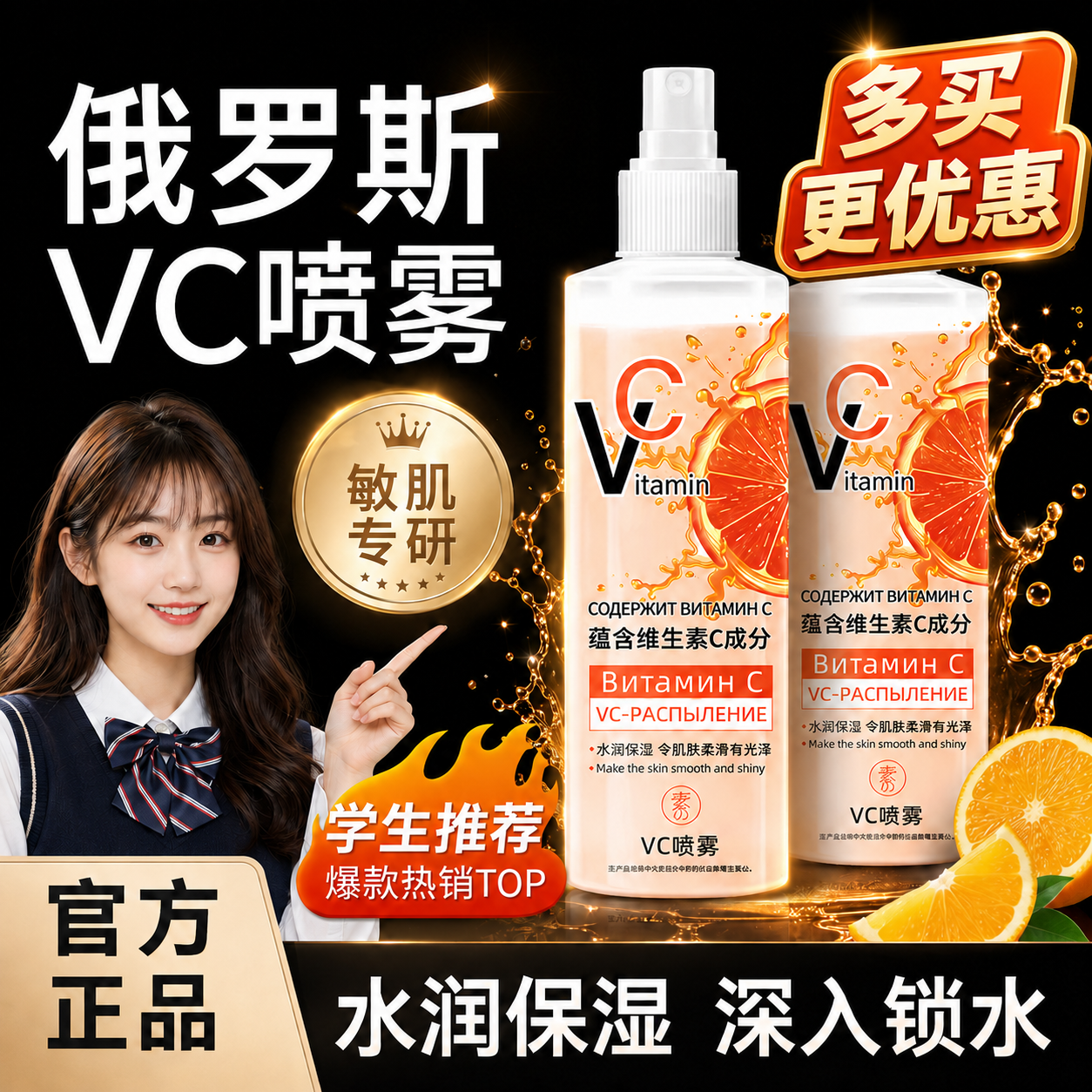 素秀臣氏vc喷雾同款俄罗斯配方维生素c爽肤水提亮肤色抗氧补水全身可用
