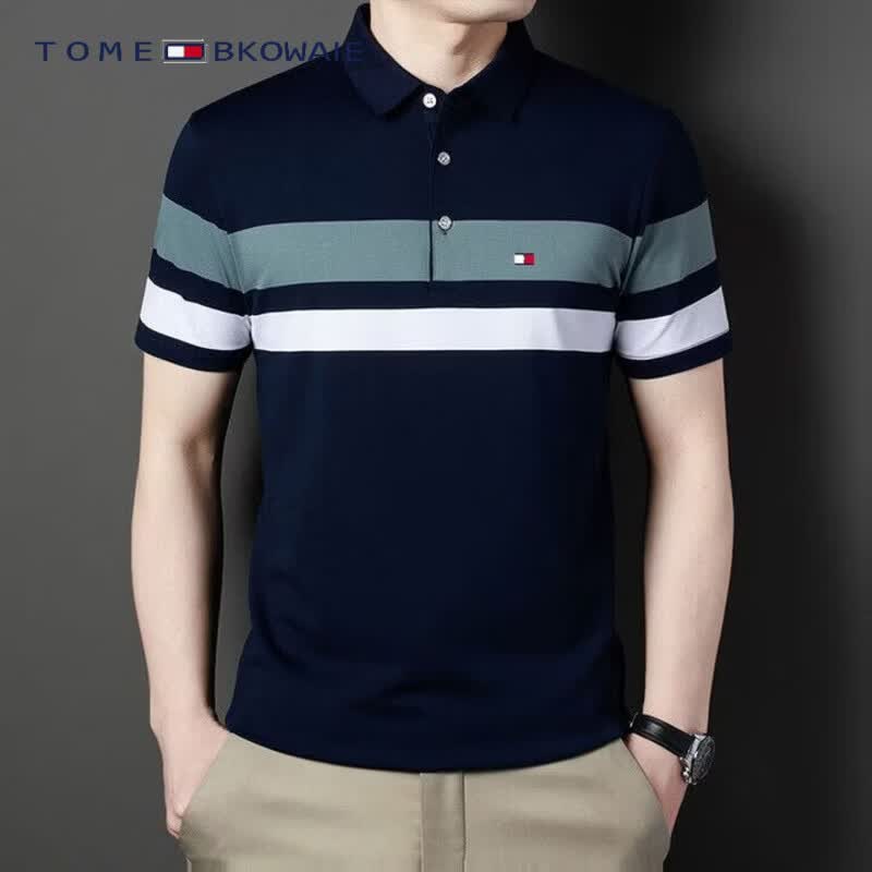TOME BKOWAIE美国Tomy汤米夏季纯棉短袖T恤中年休闲男士高端POLO衫上衣 卡其色 4XL 190