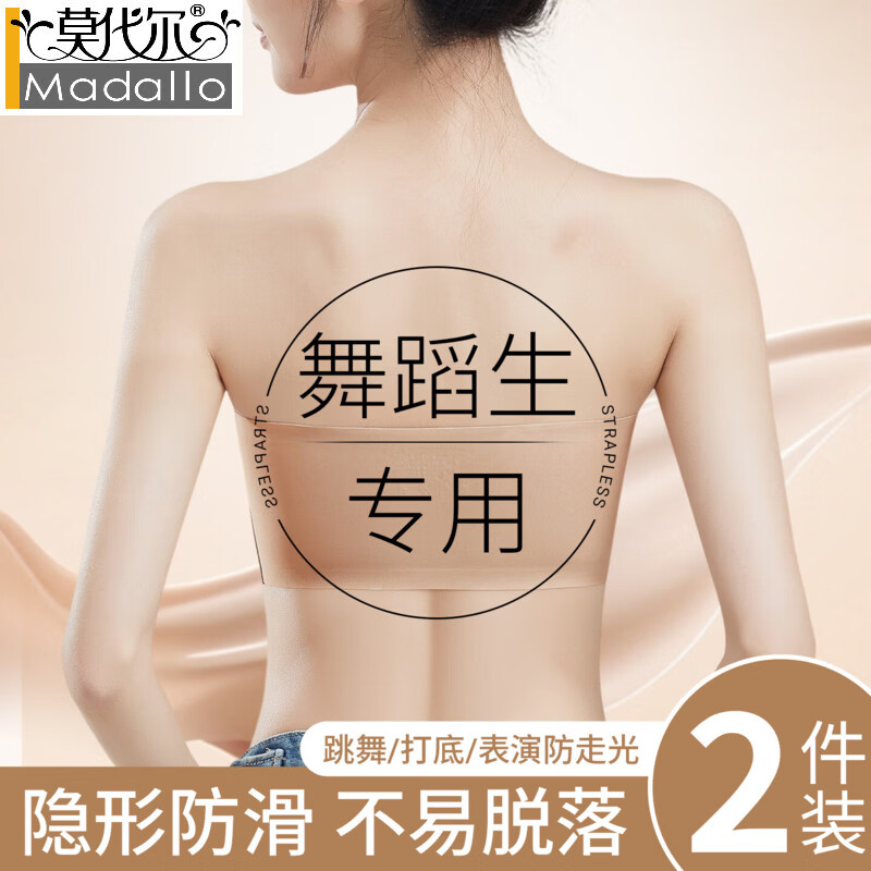 莫代尔无肩带抹胸内衣女聚拢防滑防走光小胸无痕隐形夏季薄款美背文裹胸 黑色+黑色 S  (32/70ABC 70-87斤）