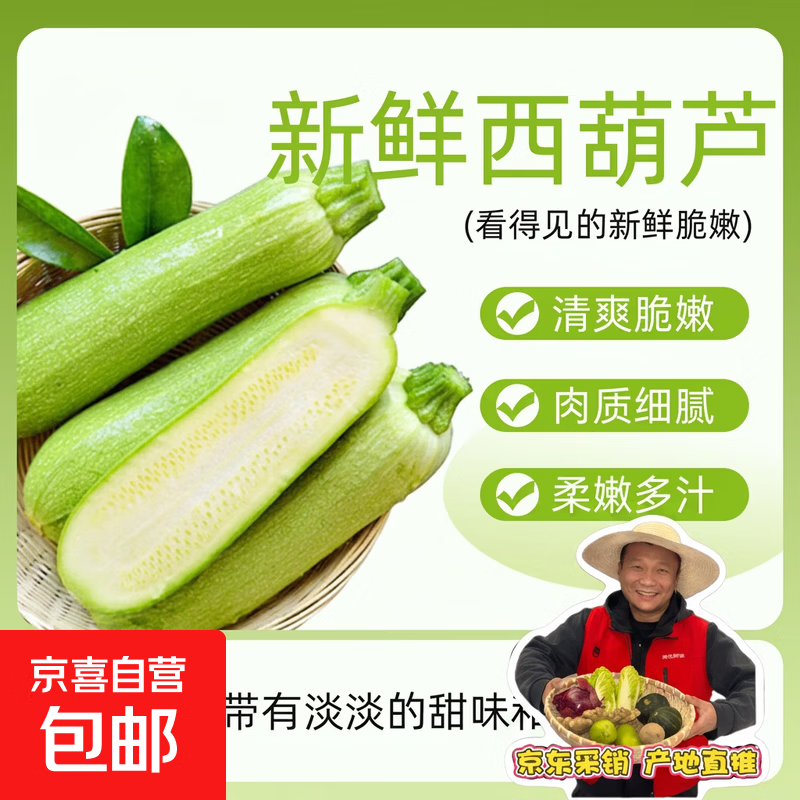 【京东配送】山东新鲜西葫芦角瓜农家自种三月瓜茭瓜现摘现发 西葫芦 2斤 ±50g（带箱）