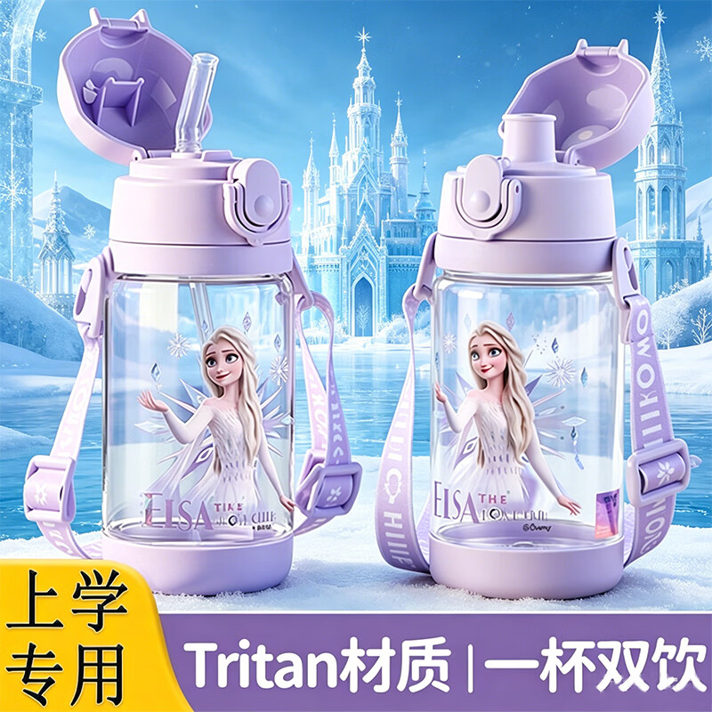迪士尼（Disney）儿童水杯直饮防摔上学专用小学生幼儿园水壶夏季吸管杯 520ML冰雪