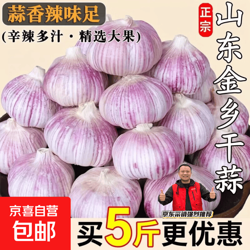 大蒜头2026年干蒜金乡大蒜优质紫白皮干货农家自种 【精品大蒜4.5厘米】6头