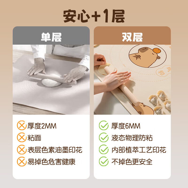 双枪0苯硅胶揉面垫食品级擀面垫 和面板烘焙液态案板加大特厚 【0苯0色素】液态硅胶80*60CM 赠擀面杖