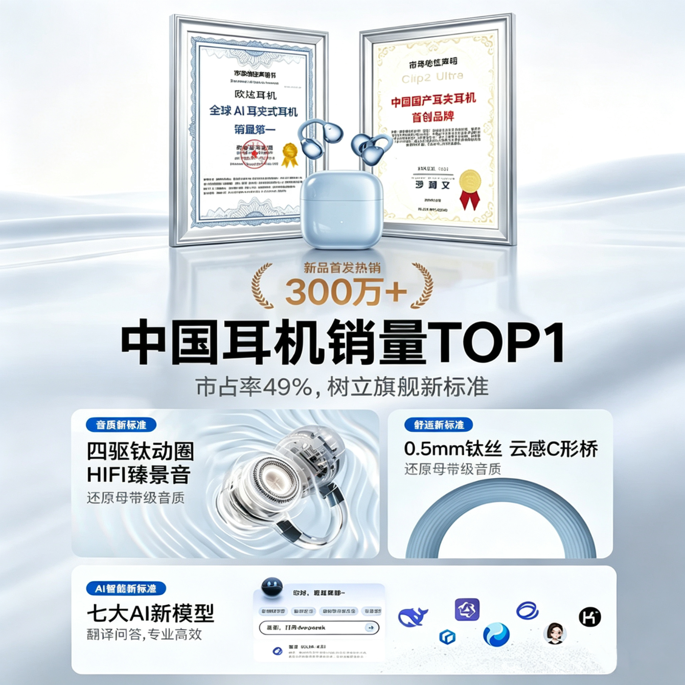 欧炫【挂耳式蓝牙耳机丨2026最新款】骨传导不入耳运动游戏降噪超长续航久戴不痛适配苹果华为小米 流光紫【HiFi金标音质丨DynaHiFi算法丨C形云桥结构】 【主动降噪 超长续航】