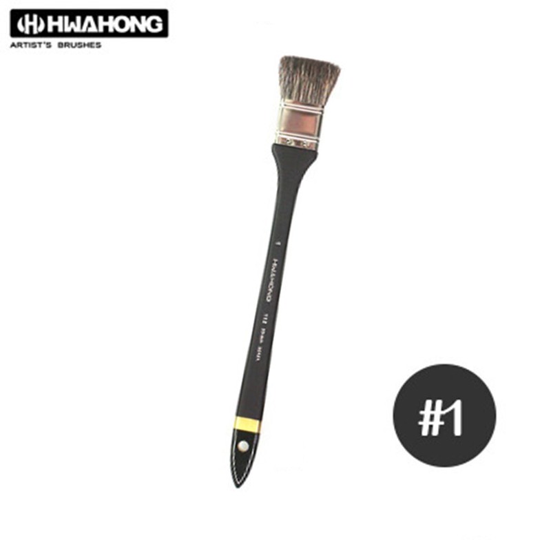 华虹(hwahong) 112水彩板刷 刷子 长杆黑牛耳毛排刷水彩画笔 1号