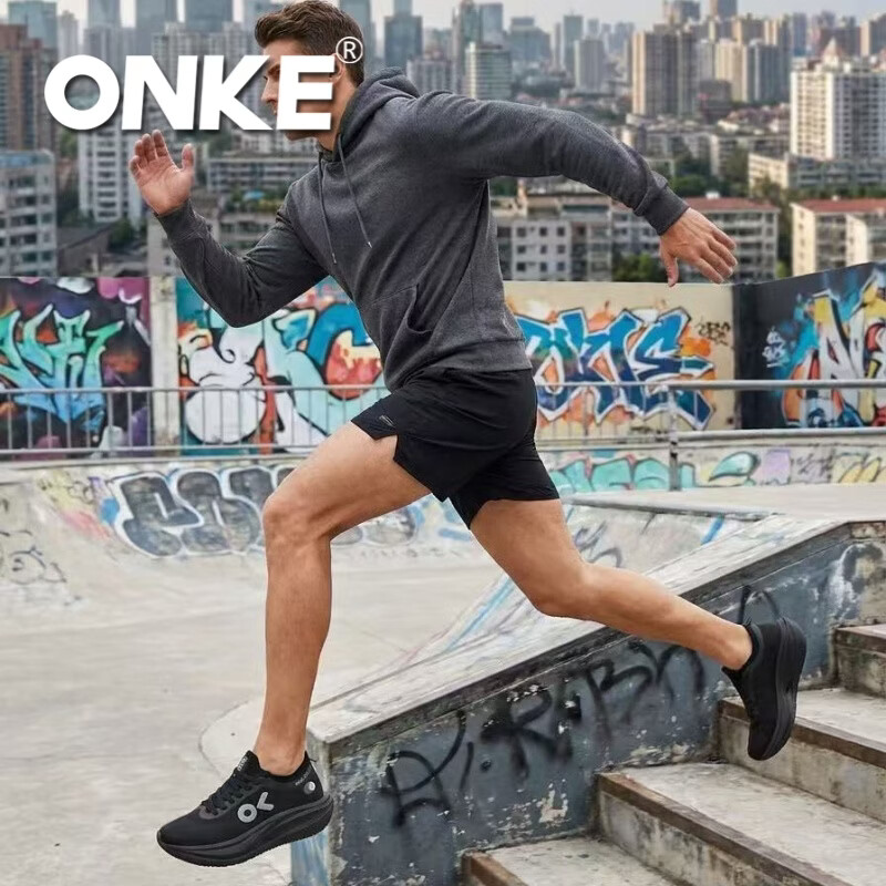 ONKE德国欧克秋季新款女运动鞋轻便透气碳板防滑耐磨缓震跑步鞋男 黑骑 38