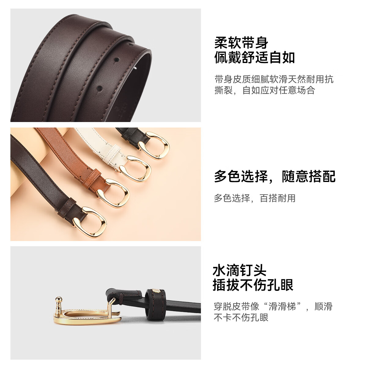 纳维凯尔(Navigare)意大利小帆船皮带女板扣二层牛皮百搭休闲牛仔裙裤腰带礼盒送女友 棕色 宽2.4CM 礼盒装 95cm S码(腰围适合65-73cm)