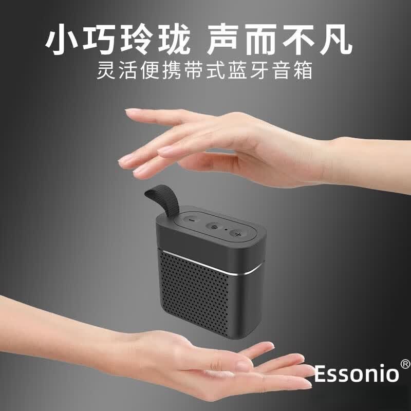 ESSONIO品牌5.3蓝牙音箱小巧便携式重低音炮IPX7防水可运动户外可家用插卡迷你型户外小音响 黑色【迷你便携+IPX7防水】