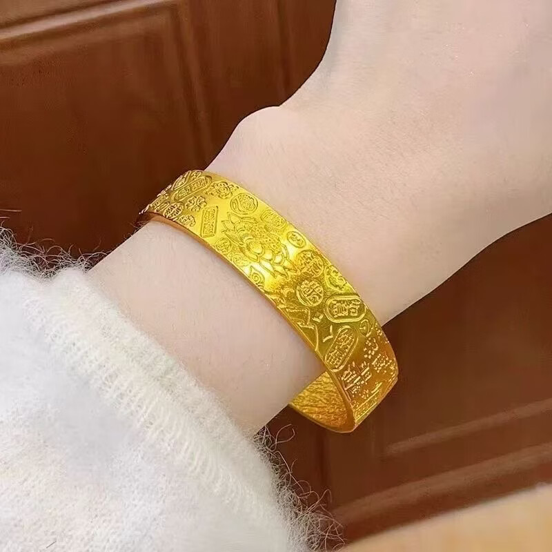 新款錾刻宽面吉言八宝莲花开口手镯复古女手环女款加宽送老婆ZX 【吉言八宝莲花开口手镯】赠精美礼盒
