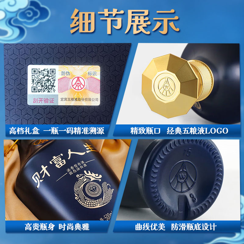 五粮浓香五粮液财富人生浓香型白酒四川名酒 52度 500mL 2瓶 两瓶装蓝钻