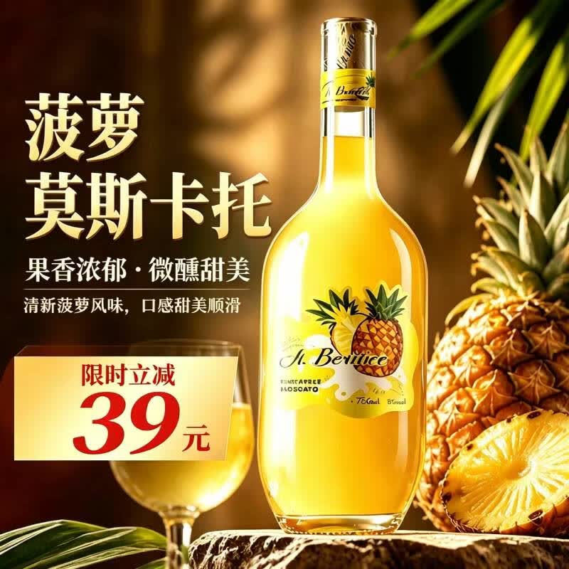 圣柏尼莎菠萝水果酒凤梨味莫斯卡托白甜葡萄酒低度微醺助眠8度750ml果酒 凤梨果酒六瓶装【750ml*6】