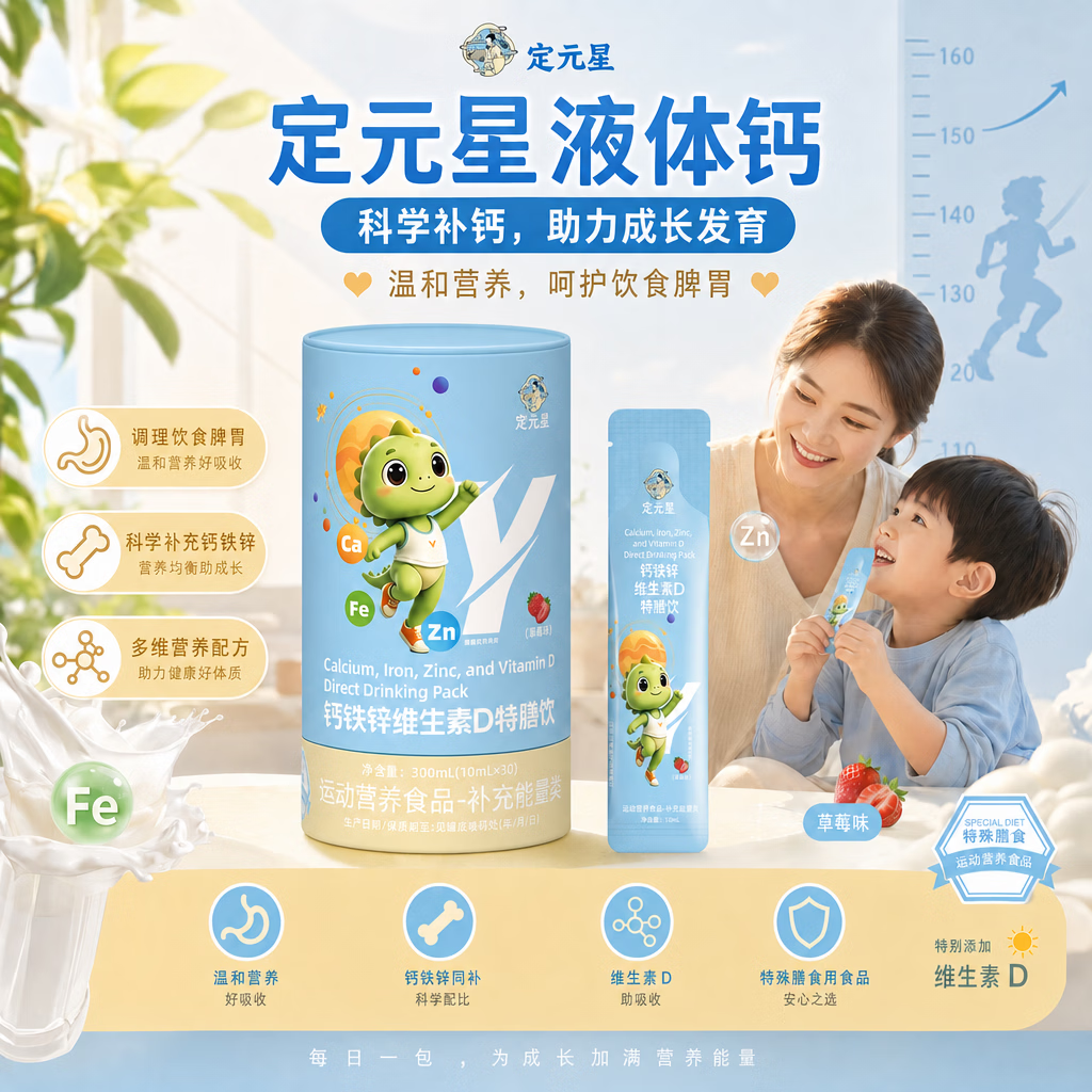 定元星儿童液体钙3岁+ 小蓝条儿童钙维生素d3柠檬酸钙好吸收30条/桶*6 买五送三【赶超同龄倍速成长】 30条*8桶