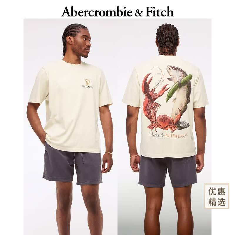 Abercrombie &amp; Fitch美式经典纯棉舒适时尚图案短袖T恤上衣25秋季男装123-5036 暖米色 M (180/100A)