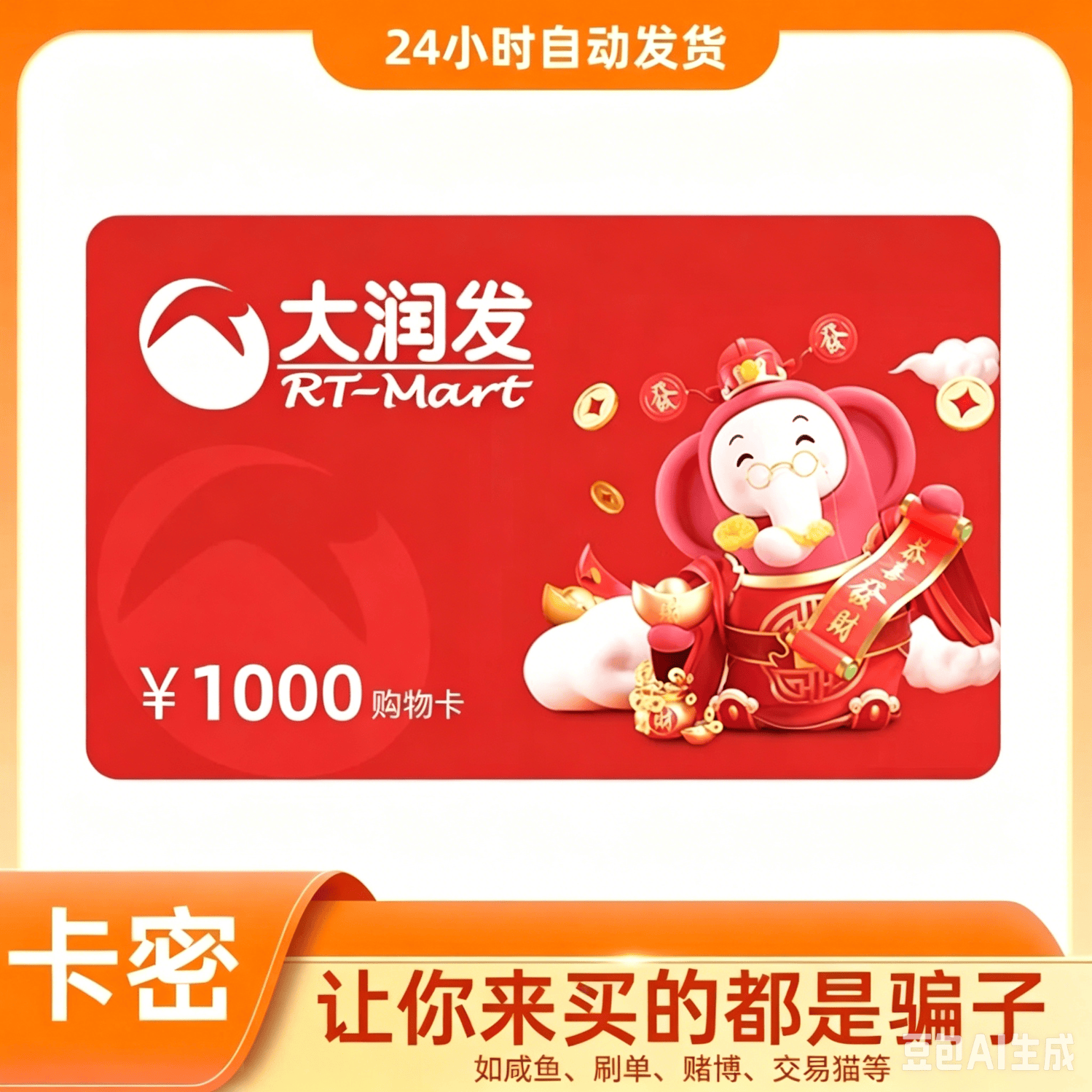 【谨防诈骗】大润发电子卡1000元 卡号卡密电子礼品购物卡 大润发超市卡 全国通用