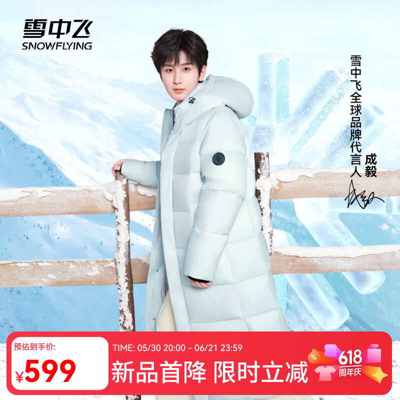 雪中飞【成毅同款】新款男女同款高充绒冬季加长款抗寒羽绒服 天池蓝|5967 【品质高充绒】 XL /175/96A 高充绒显瘦廓形