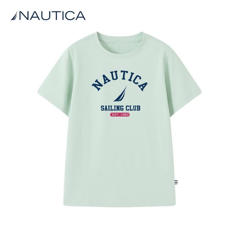 诺帝卡(NAUTICA)吸湿速干儿童抗菌短袖NAUTICA中大童青少年26夏新款户外防晒圆领T 薄荷绿 160