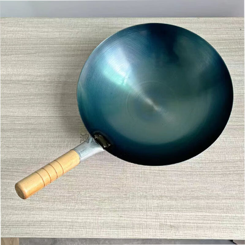 饭店专用熟铁锅不粘锅无耳炒菜炒粉蛋炒饭铁锅电磁炉燃气灶锅超轻 轻便木柄无耳锅(已开锅3斤) 43cm