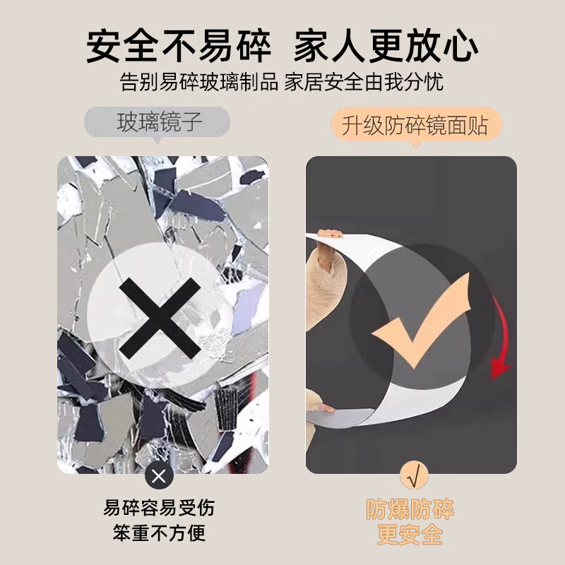 港梦思免打孔软镜子贴墙自粘亚克力全身镜贴墙家用穿衣镜贴衣柜高清防爆 60x150cm【直角矩形】身高1.7m以上推荐