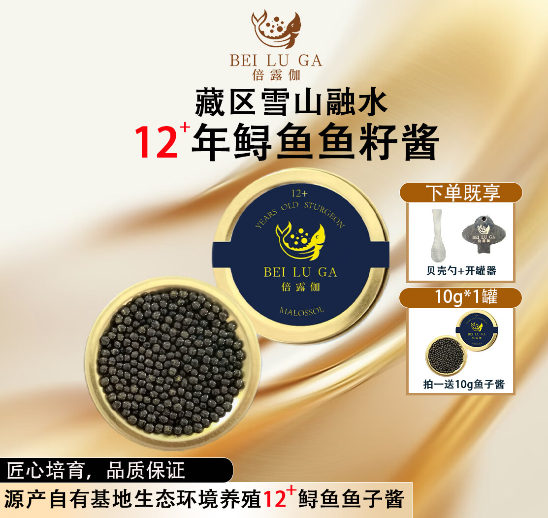 倍露伽藏区雪水培育12年即食鲟鱼鱼子酱买 蓝标10g 10g*20罐