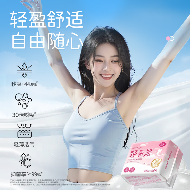 舒莱干爽升级瞬吸轻薄整箱日用夜用卫生巾组合装防漏亲肤姨妈巾 【透气亲肤-8包】62片